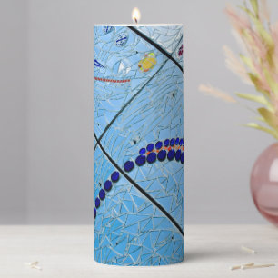 Abstract Blue Baltimore Mirror Mosaic Pillar Candle