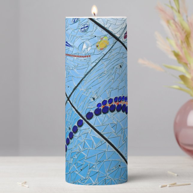 Abstract Blue Baltimore Mirror Mosaic Pillar Candle (In Situ)