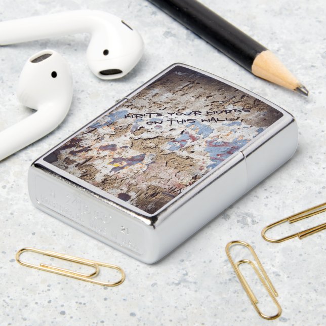 Abstract blue & beige (cracked wall) customizable  zippo lighter (On Table 2)