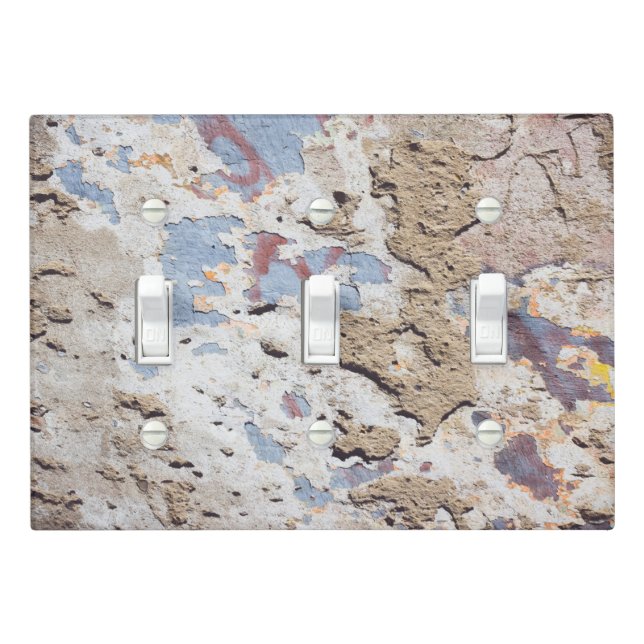 Abstract blue & beige (cracked wall) light switch cover (In Situ)
