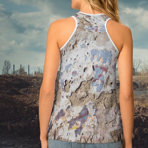 Abstract blue  beige cracked wall tank top