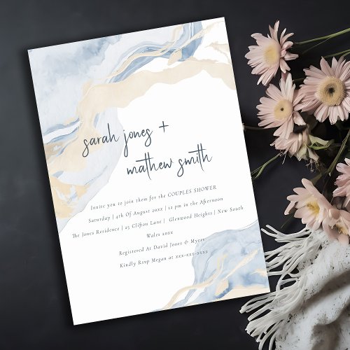 Abstract Blue Beige Sea Sand Beach Couples Shower Invitation