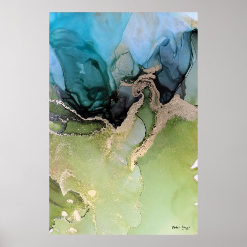 Abstract Blue Black Green Gold Poster