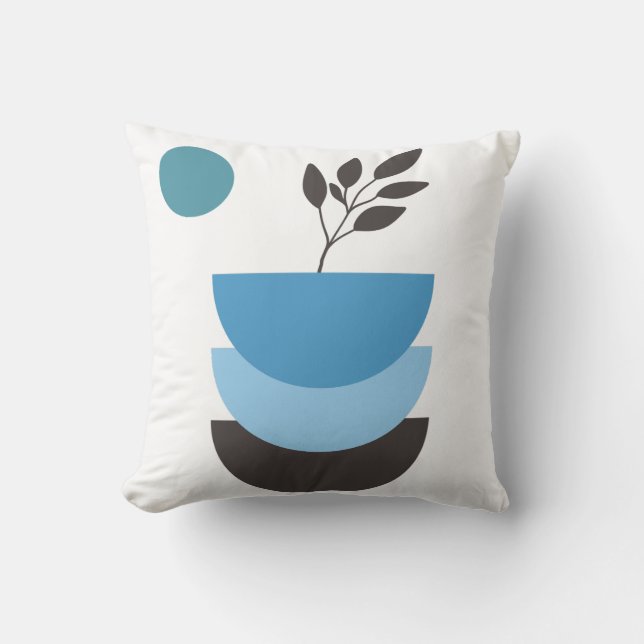 Abstract blue botanical leaf throw pillow (Front)