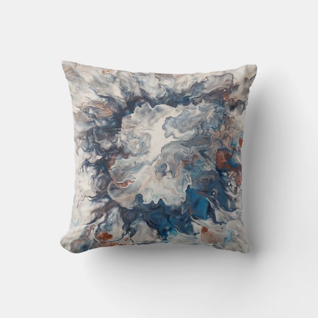 Abstract Blue Bronze Gray Cream Decorative Throw Pillow (Front)