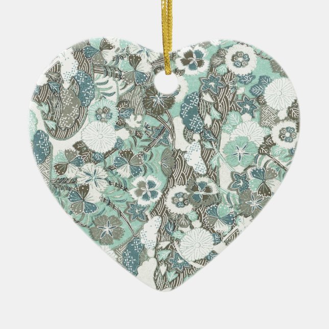 Abstract Blue Brown Flowers Ceramic Ornament (Front)