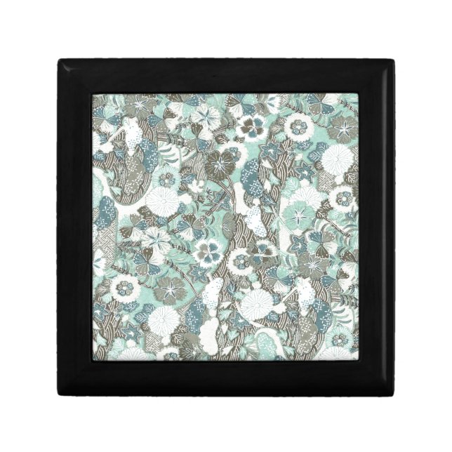 Abstract Blue Brown Flowers Keepsake Box (Front)