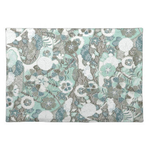 Abstract Blue Brown Flowers Placemat