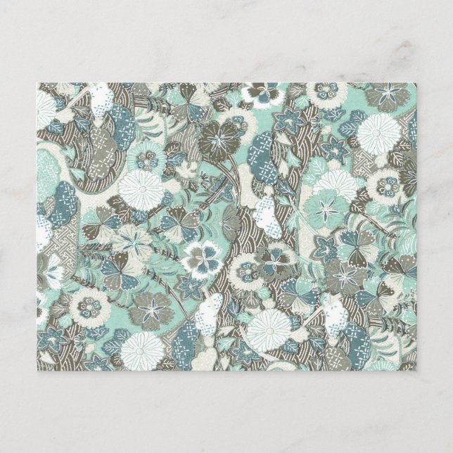 Abstract Blue Brown Flowers Postcard (Front)