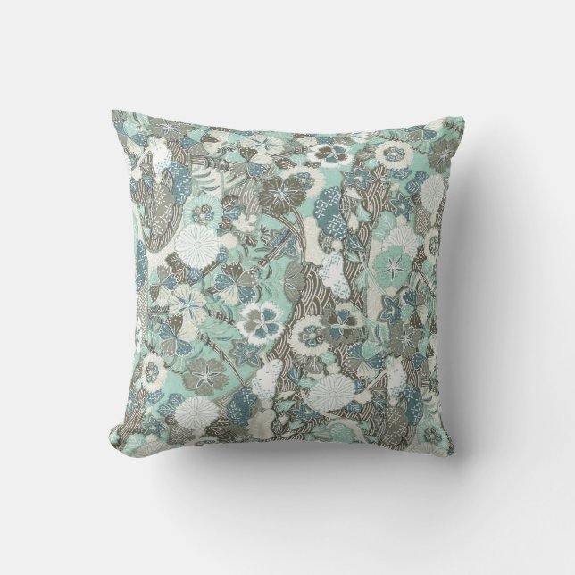 Abstract Blue Brown Flowers Throw Pillow (Front)
