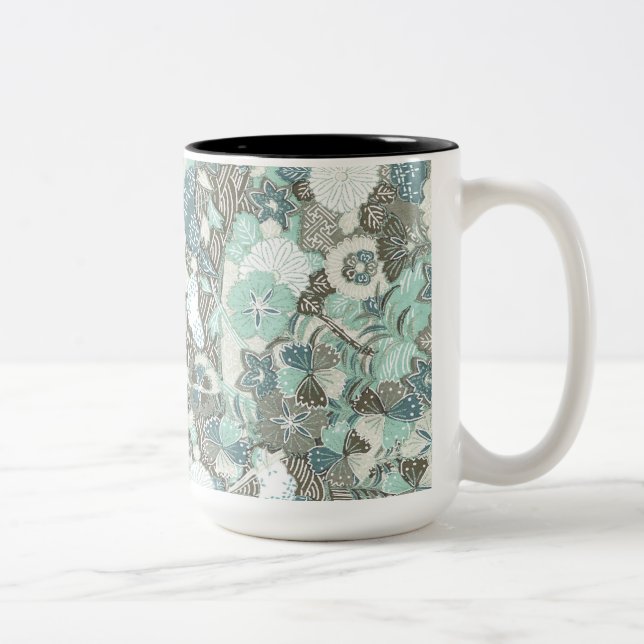 Abstract Blue Brown Flowers Two-Tone Coffee Mug (Right)