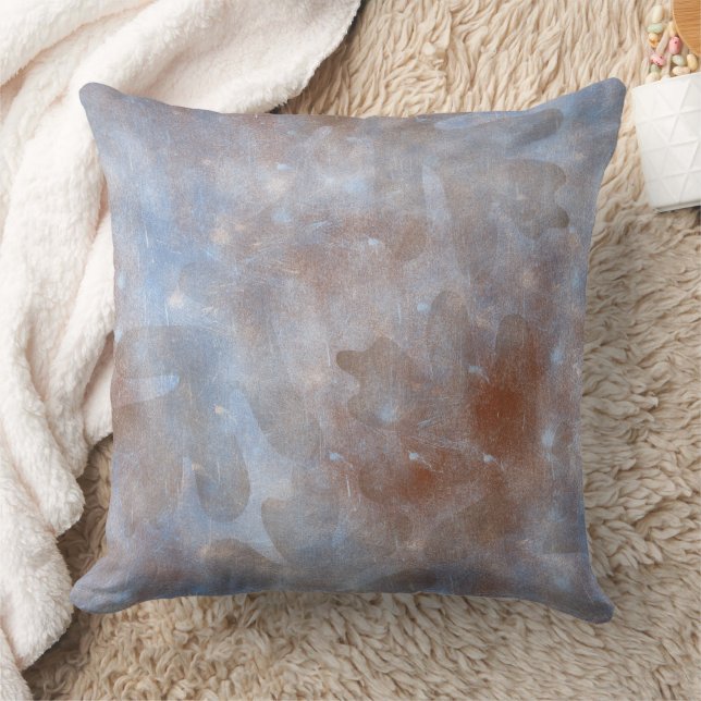Abstract Blue Brown Grunge Throw Pillow (Blanket)