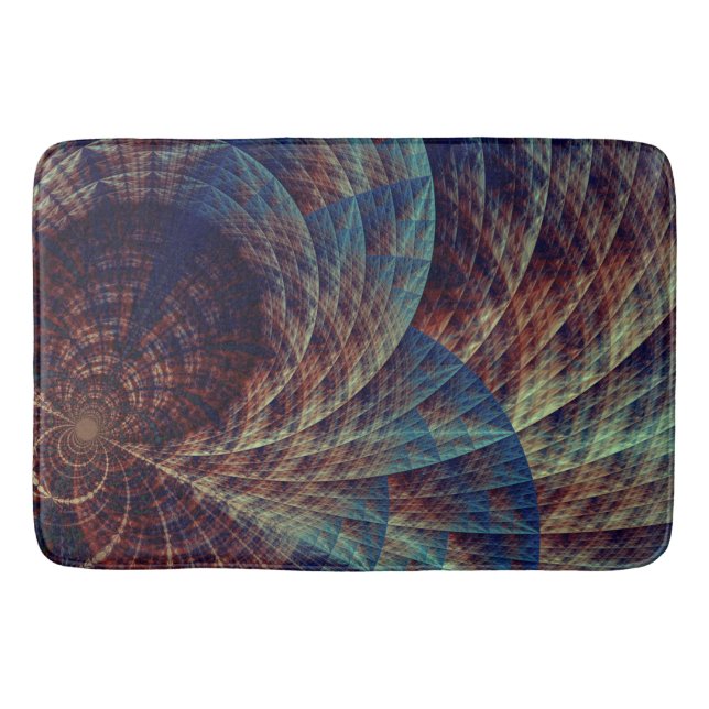 Abstract Blue Brown Swirls Fractal Bath Mat (Front)