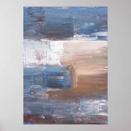 Abstract Blue Brown White Textured Art  Poster