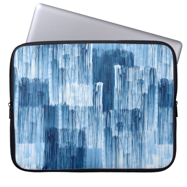 Abstract blue brushstrokes painting pattern laptop sleeve (Front)