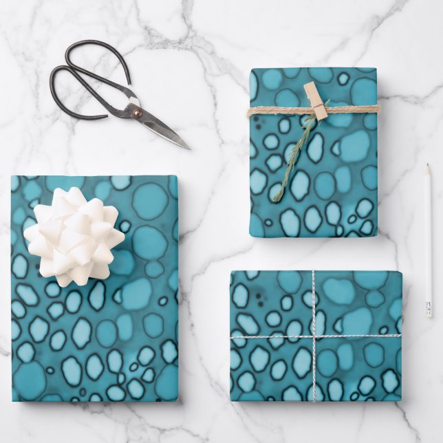 Abstract Blue Bubble Polka Dot Pattern Wrapping Paper Sheets (Front)