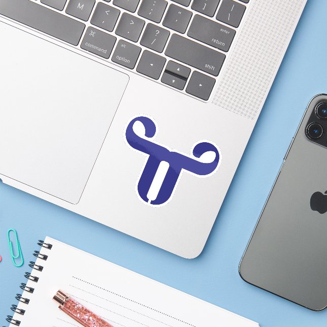 Abstract Blue Bull T Letter Sticker (Laptop w/ iPhone)