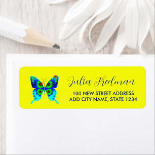 Abstract blue butterfly label