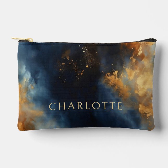 Abstract Blue Celestial Custom Name Bridal Accessory Pouch (Front)