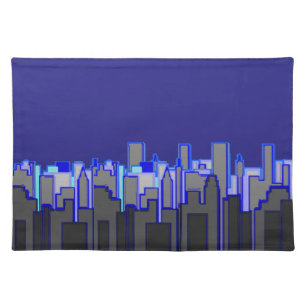 Abstract Blue City Skyline Art Cloth Placemat