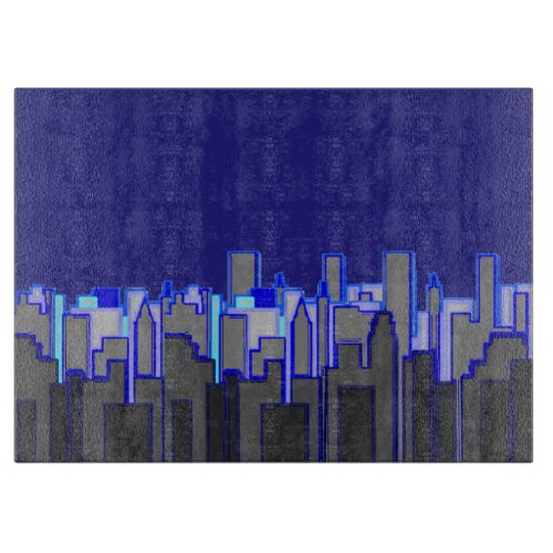 Abstract Blue City Skyline Art Cutting Board
