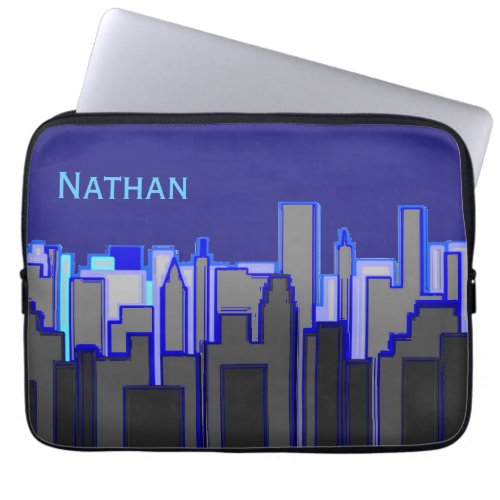 Abstract Blue City Skyline Art Personalised Laptop Sleeve