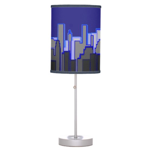 Abstract Blue City Skyline Art  Table Lamp