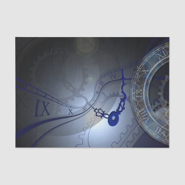 Abstract Blue Clock Design Tissue Paper (Front)