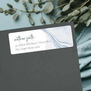Abstract Blue Coastal Beach Watercolor Address Label