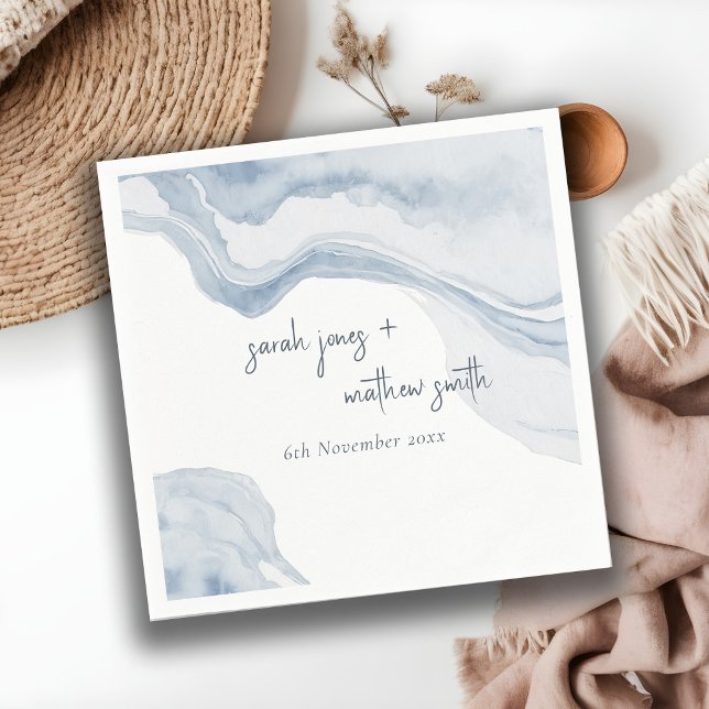 Abstract Blue Coastal Beach Watercolor Wedding Napkins (Creator Uploaded)