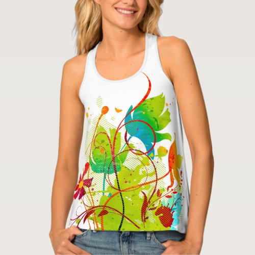 Abstract Blue Coral Green Floral Floral Pattern Tank Top