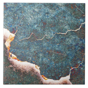 Abstract Blue Cracked Stone Rust Ceramic Tile