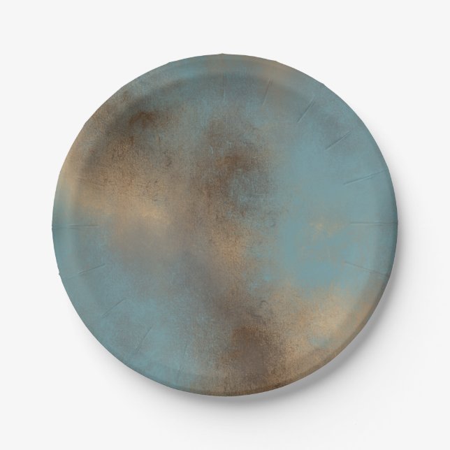 Abstract Blue Cream Art Paper Plates (Front)