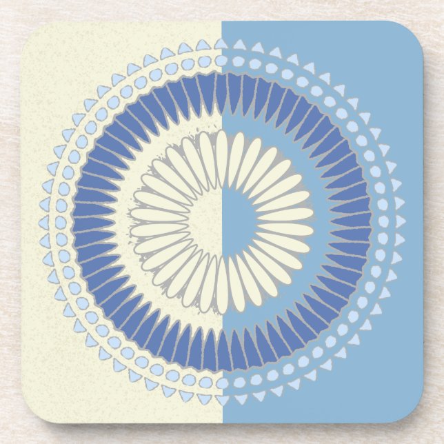 Abstract Blue & Cream Circle Design Beverage Coaster (Front)