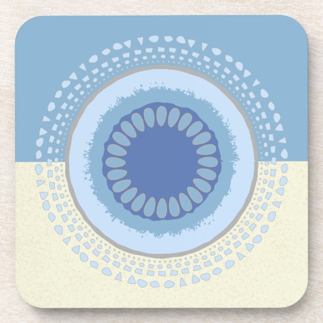 Abstract Blue & Cream Flower Circle Design Beverage Coaster (Front)