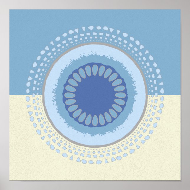 Abstract Blue & Cream Flower Circle Design Print (Front)