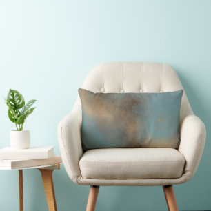 Abstract Blue Cream Painted Art Lumbar Pillow