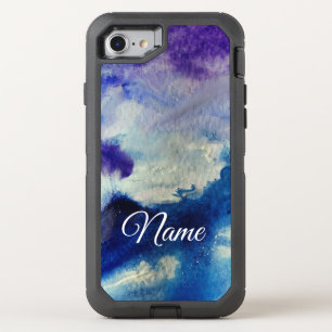 Abstract Blue Custom Name OtterBox Defender iPhone SE/8/7 Case
