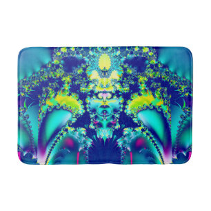 Abstract Blue Cyan Green Fractal Bath Mat
