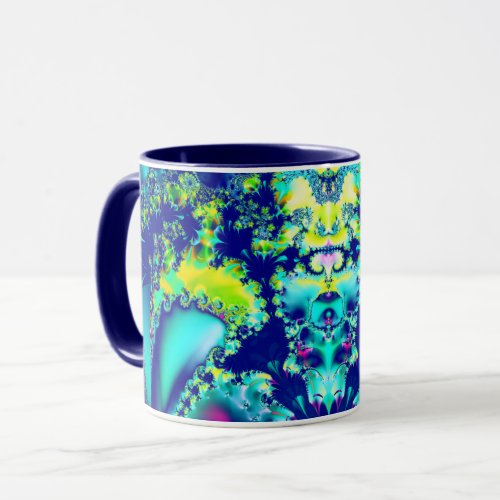 Abstract Blue Cyan Green Fractal Mug