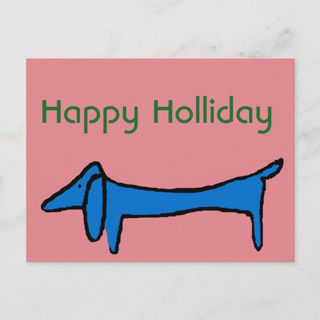 Abstract Blue  Dachshund Christmas Holiday Postcard (Front)