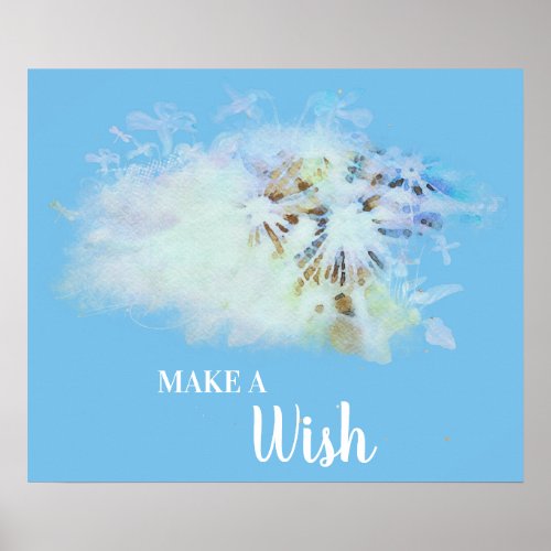  Abstract Blue DANDELION Make A Wish Poster