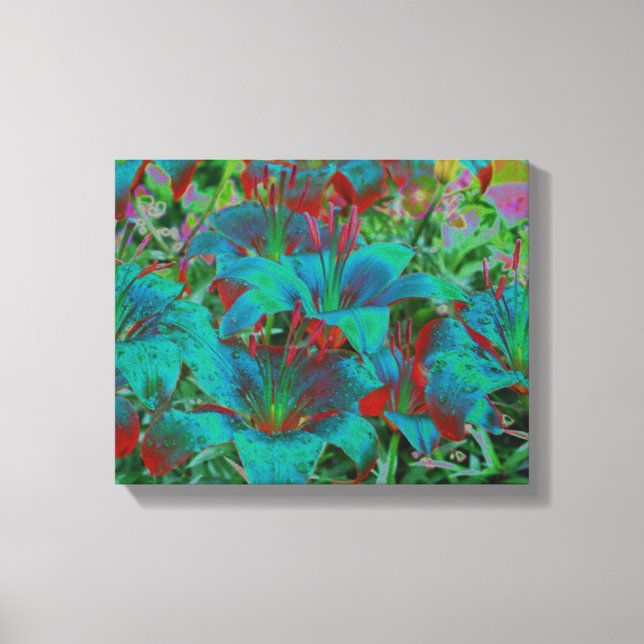 Abstract Blue Daylilies Raindrops Flower Canvas Print (Front)