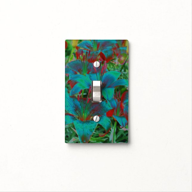 Abstract Blue Daylily Flowers Raindrops  Light Switch Cover (In Situ)
