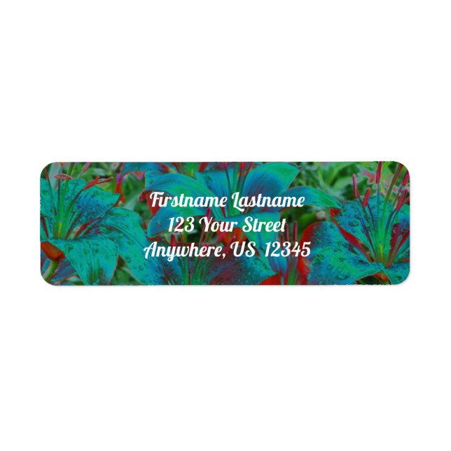 Abstract Blue Daylily Raindrops Floral Art Address Label (Front)