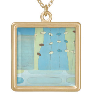 Abstract Blue Egg Parade Gold Plated Necklace