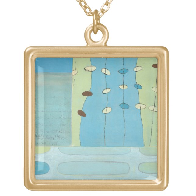 Abstract Blue Egg Parade Gold Plated Necklace (Front)