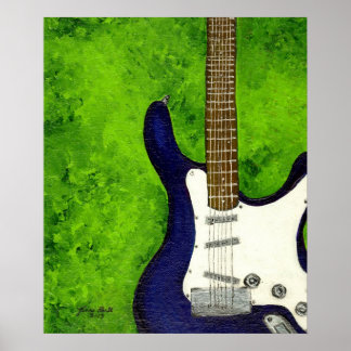 Abstract  blue electric guitar w/green background poster