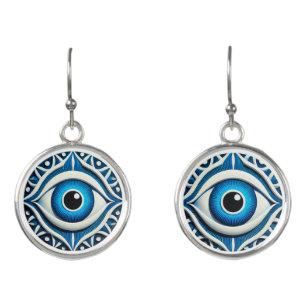 Abstract Blue Evil Eye Symbol Earrings