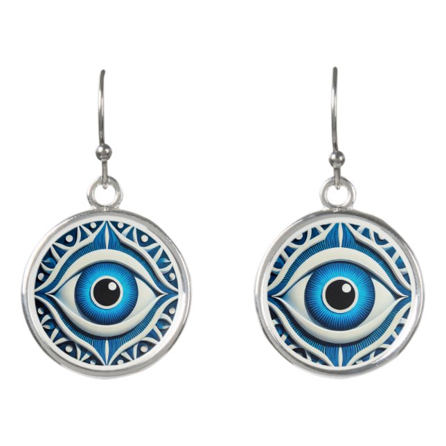 Abstract Blue Evil Eye Symbol Earrings (Front)